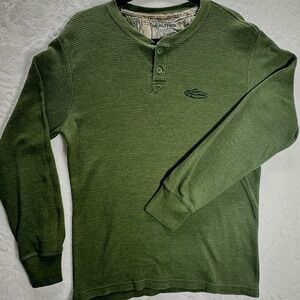 Realtree Men's M Green Waffle Knit Thermal Henley Long Sleeve Shirt Embroidered